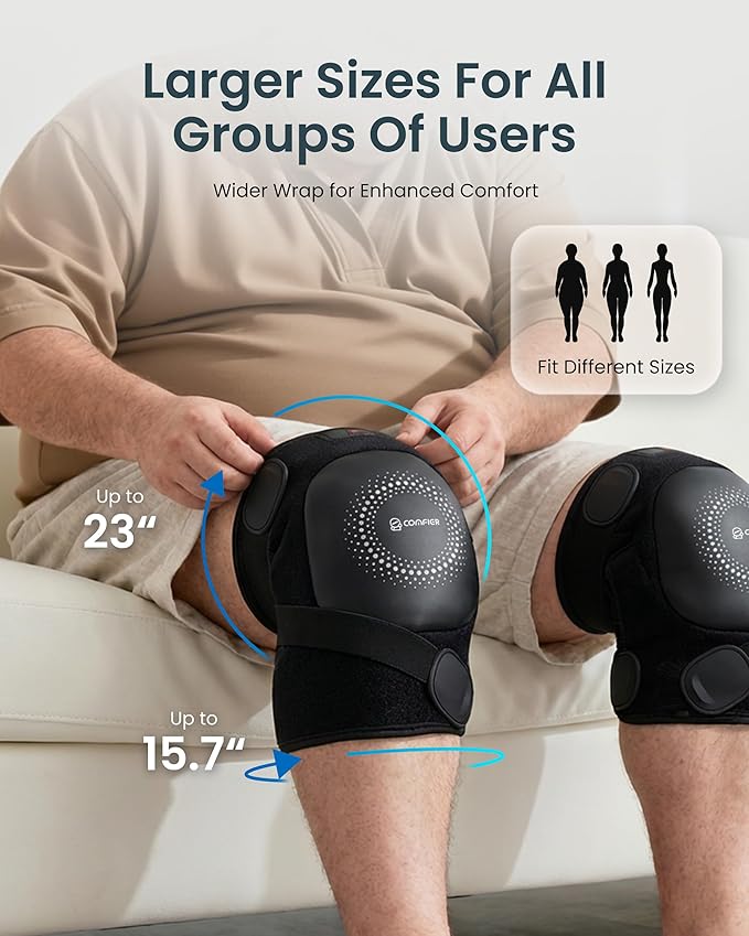 COMFIER Cordless Knee Massager with Graphene Heating, 3 Vibration Motors, Rechargeable Heated Knee Brace with 5 Modes & 3 Heat Levels, Portable Heating Pad for Men Women Seniors, Gift for Mom Dad