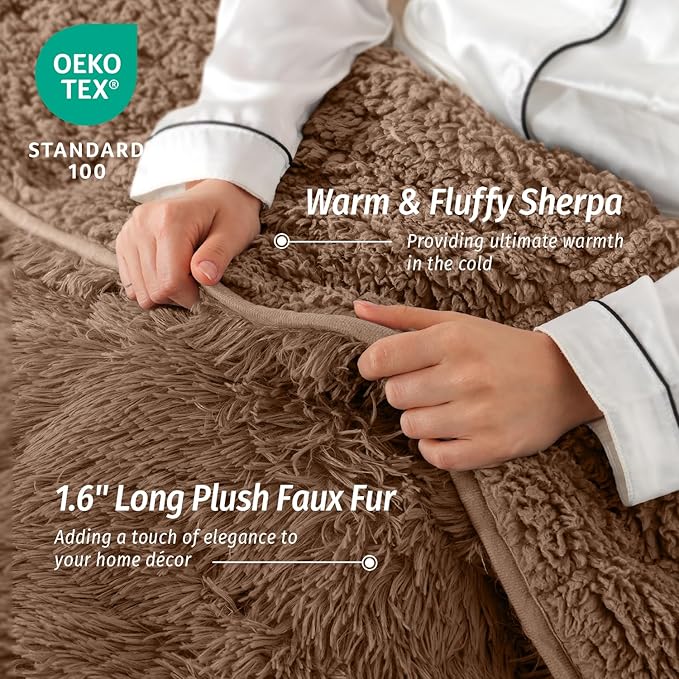 Wemore Shaggy Long Fur Faux Fur Weighted Blanket,Cozy and Fluffy Plush Sherpa Long Hair Blanket for Adult 15lbs,Fluffy Fuzzy Sherpa Reverse Heavy Blanket for Bed,Couch, Brown 60 x 80 Inches