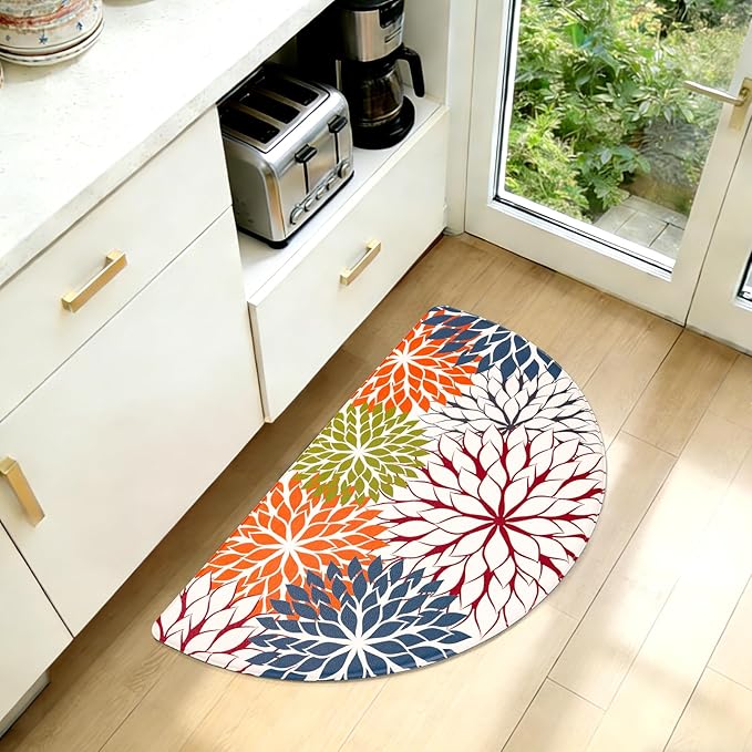 PVC Anti-Fatigue Semi Circle Kitchen Mats, Non-Slip Kitchen Rugs, Comfort Standing Runner Rug, Multipurpose Indoor Mats for Laundry, Office, Bedroom, Sink, Bathroom,Colorful,size18 x30