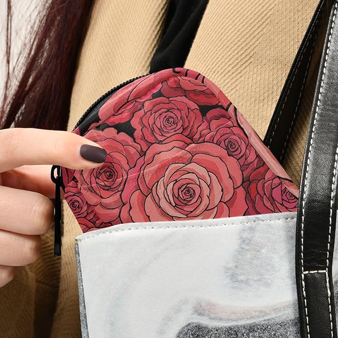 Cute Cartoon Flower Rose Red Pill Bags with Detachable Compartments Attachable Small Pill Organizer for Purse