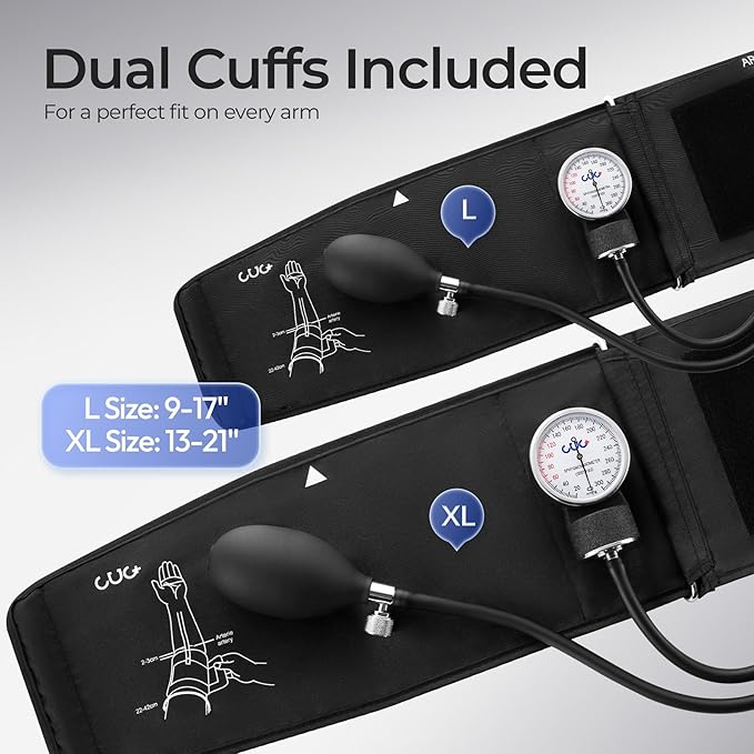 Professional Aneroid Sphygmomanometer, 2 Blood Pressure Cuff Manual (9-17in & 13-21in), Precision Copper & Brass Movement, Calibration Tool, Ideal for Doctors, Nurses, and Students