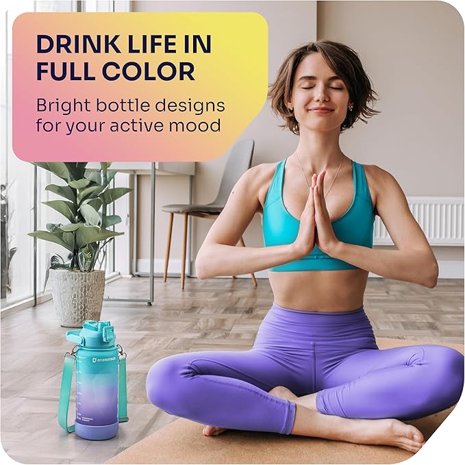 1/2 Gallon Water Bottle with 74.3 oz Capacity - Motivational Time Markers for Daily Hydration Goals - Leakproof BPA Free Tritan with Removable Straw
