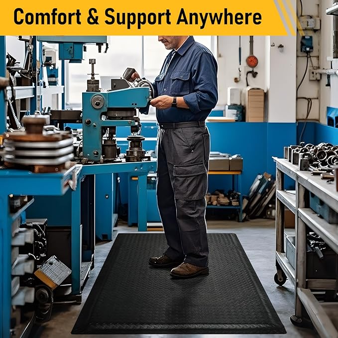 Nisorpa Anti Fatigue Mats Industrial 2' x 7' Ergonomic Standing Mat 15/16" Extra Thick Cushioned Shop Floor Mats Kitchen Mats Heavy Duty Commercial Diamond Plate Support for Leg & Back Pain, Black