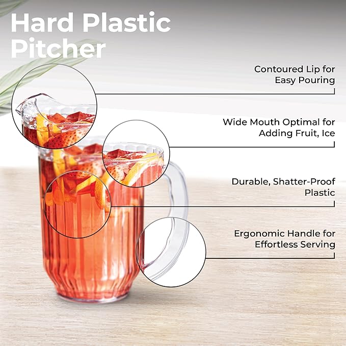 Restaurantware 60 Ounce Beer Pitcher - 1 Count - Chef 101 Durable Restaurant Pitcher - Hard Plastic, Serve Soda, Lemonade, Juice, Or Sangria, Clear Plastic Water Glass, For Bars, Parties, Or Homes,