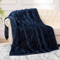 Sherpa Fleece Adult Weighted Blanket 20lbs with Ribbed Stripes, Dual Sided Fuzzy Warm Blanket for Couch Bed Sofa, Heavy Thick Blankets with Glass Beads Great for Sleep, Navy Blue, 60" x 80"