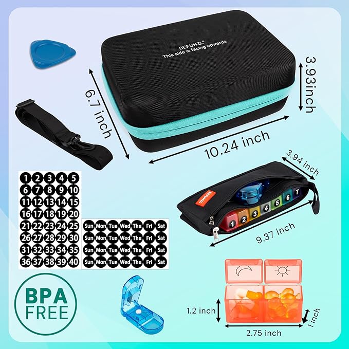 Monthly Pill Organizer, Medicine Organizer Box with Portable Hard Shell and Pill Cutter, 31 Day Pill Holder with Weekly Pill Bag (Green, 2 Times a Day)