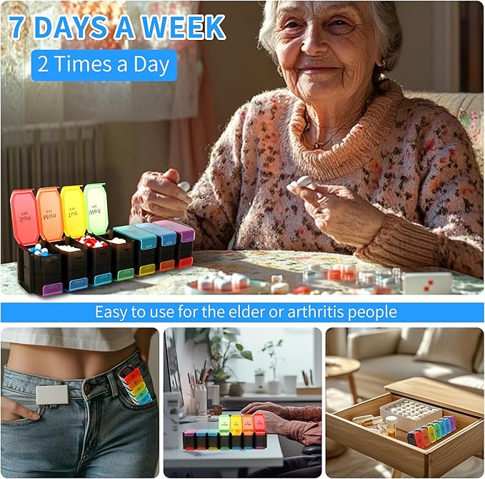 Extra Large Pill Organizer 2 Times a Day – XL Pill Box 7 Day with Big AM/PM Compartments – Fits Large Vitamins, Supplements & Gummies, for 7 or 14-Day Use, Suitable for Anyone, Medicine Organizer