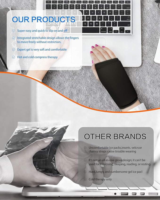Wrist Ice Pack Wrap for Hot & Cold Therapy - Refreezable Gel Compression Brace, Ergonomic Fit, for Carpal Tunnel Relief, Comfort Arthritis, Injuries, Carpal Tunnel, Arthritis, Swelling, Tendonitis