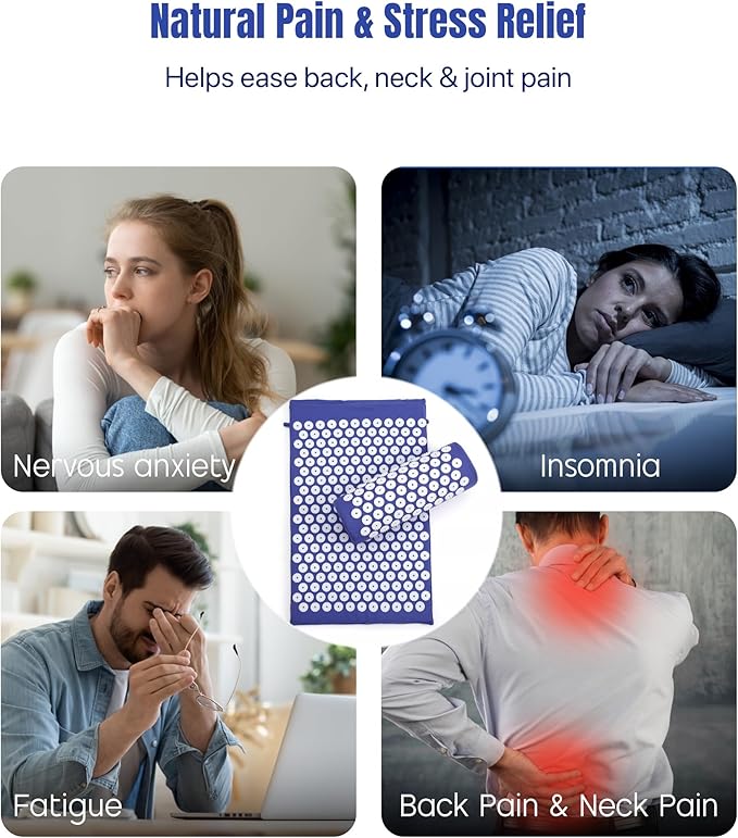 ROMIX Acupressure Mat and Pillow Set, Acupuncture Mat for Back Pain, Neck, Shoulder Pain Relief, Stress Reduction, Wellness Therapy, Cushioned Acupressure Mats with Carry Bag for Men and Women