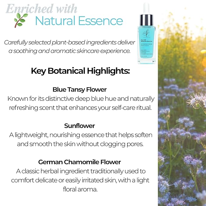 Red Light Therapy Activation Essence | Amplifies LED Wands, Masks & Skincare Devices | Blue Tansy, Aloe, Cucumber & Hyaluronic Hydration | Clean Formula | Use w/Home Skincare Technology