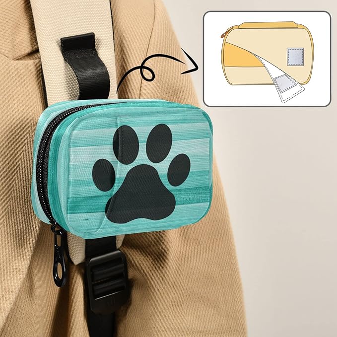 Ollabaky Teal Turquoise Wooden Striped Pill Case, Weekly Portable Dog Paw Pill Bag Container 7 Days Pill Box Organizer Vitamin Supplement Holder with Zipper for Travel Family Busines