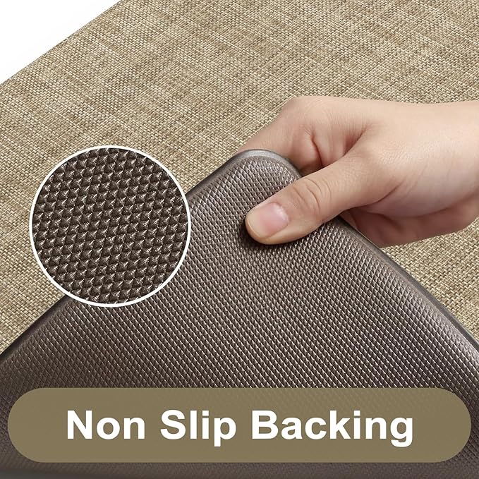 KIMODE Kitchen Mat for Floor Anti Fatigue, 20"x47"+20"x32" Farmhouse Kitchen Rugs Sets of 2, Cushioned Kitchen Floor Mat, Comfort Textilene Standing Mat for Laundry Office Sink Desk Light Brown