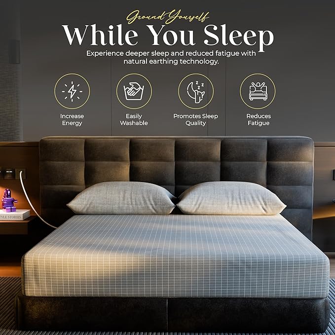Grounding Sheets King, 95% Organic Cotton+ 5% Pure Silver Fiber, Grounded Sheets with Grounding Cord, Bed Grounding Kit for Healthy Sleep Therapy [76"x 80"x 16" Gray-King]