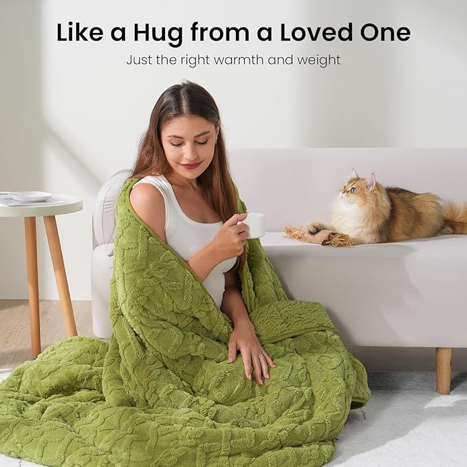 Drewin Weighted Blanket Queen Size 15 lbs, Dual Sided Soft Fuzzy Jacquard Sherpa Bed Blankets with Ceramic Beads, Ultra Fuzzy and Thick Winter Weighted Blanket, 60 x 80 inches, Grass Green