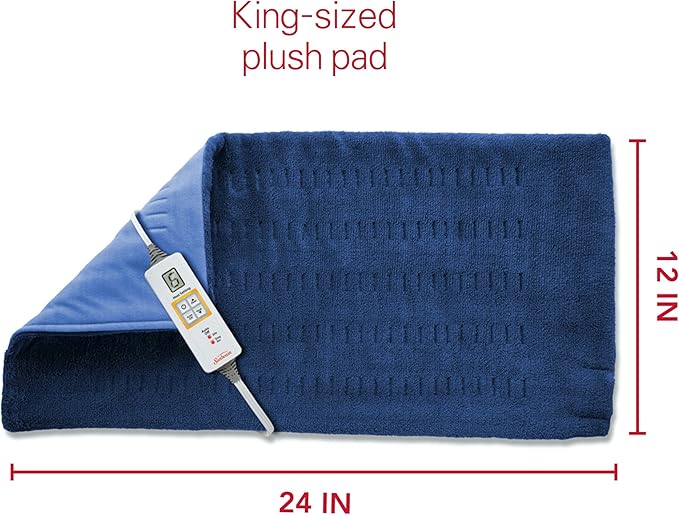 Sunbeam XL Heating Pad for Back Neck and Shoulder Pain Relief Auto Shut Off 6 Heat Settings Extra Large 12 x 24 Navy Ideal for Muscle Aches and Arthritis Pain