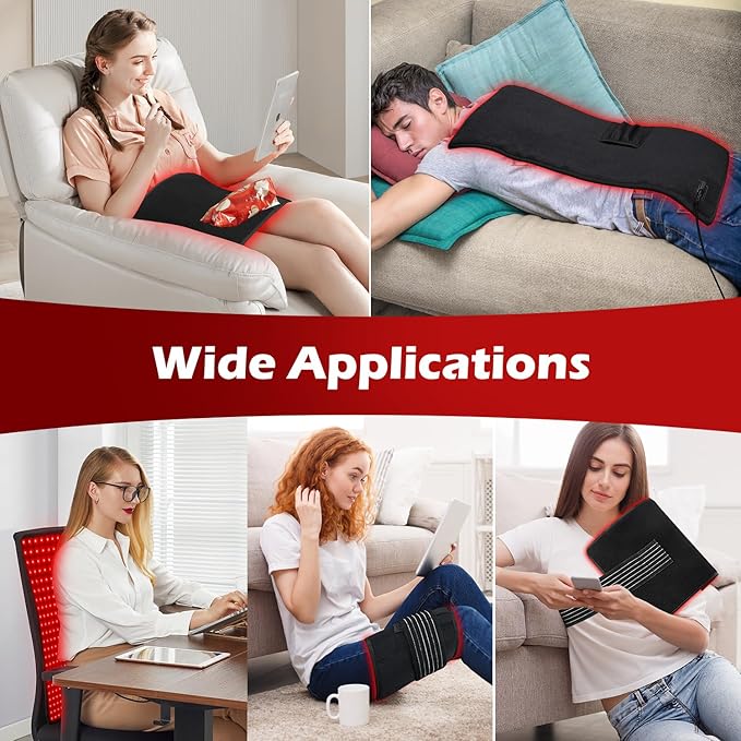 Red Light Therapy for Body, 24" x 12" Large Infrared Red Light Therapy Belt Pad with Timer for Back Belly Shoulder Muscle Pain Relief, 32W Portable 660nm 850nm Home Heating Light Therapy