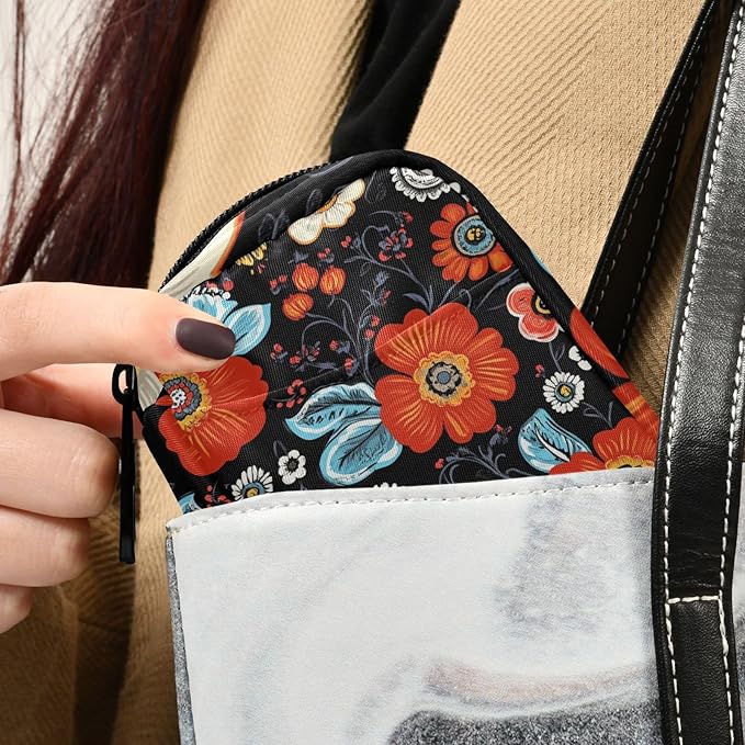 Black Poppy Paisley Travel Pill Organizer Case Box Container Weekly Portable Vitamin Medicine Holder Storage Bag with Zipper Removable