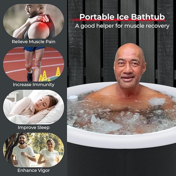 Goplus Inflatable Ice Bath Tub, Portable Cold Water Therapy Tub w/Cover, 6 Sturdy Support Rods, Inflator, Outdoor Freestanding Soaking Tub Ice Plunge Pool for Adults Athletes Muscle Recovery