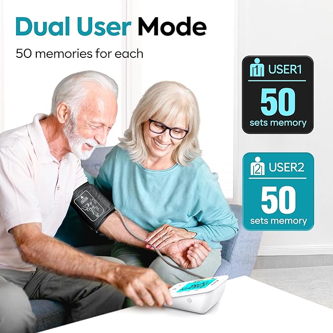 Blood Pressure Monitor for Home Use with Large Upper Arm Cuff, Blood Pressure Machine with 100 Memory Recalls for 2 Users, Large LCD Screen, Charging Cable - 2008