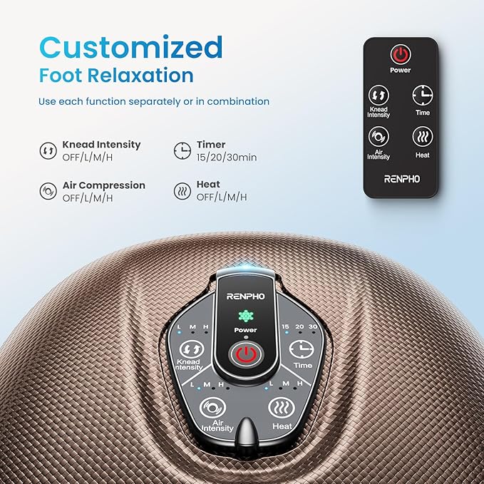 RENPHO Foot Massager Machine with Heat [2026 Upgraded], Shiatsu Foot Massager for Plantar Fasciitis, Birthday Gifts for Women Men, Cordless Control, Best Gifts for Women/Mom/Wife, Brown