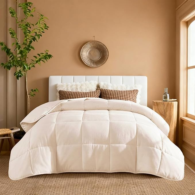 YnM Weighted Blanket King/CA King 15lbs, The Heavy Oversized Weighted Comforter,Warm & Fluffy Throw (Neutral Beige, 15lbs, 104" Lx90 W)
