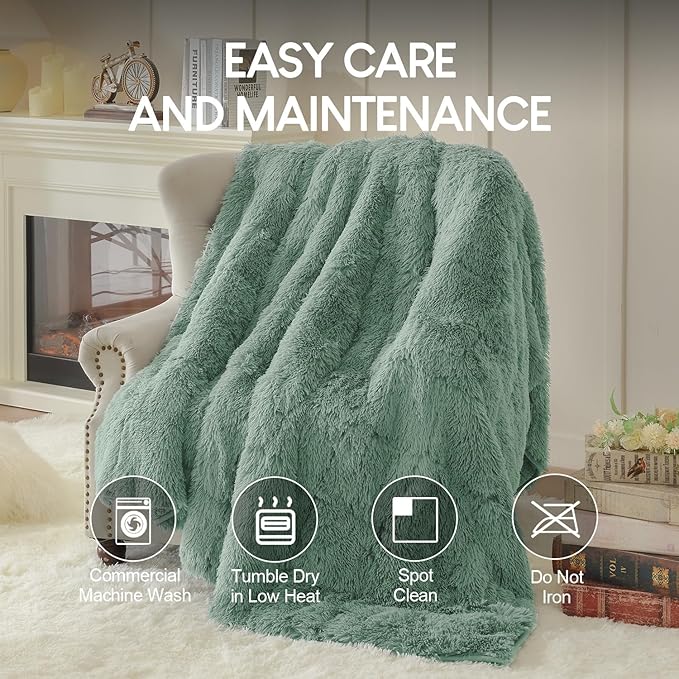 Cottonblue Weighted Blanket 20lbs 60x80 inches for Queen Bed, Faux Fur Sherpa Weighted Blanket for Adults, Plush Cozy Bed Blanket with Glass Beads for Calm and Relax,Sage Green
