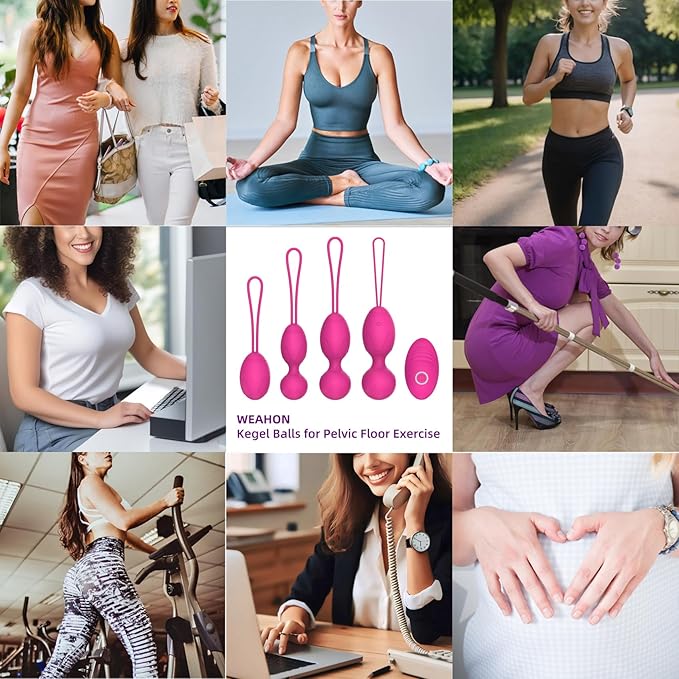 Kegel Exercise Balls for Women, Set of 4 Premium Silicone Kegel Weights for Home & Travel, Pelvic Floor Trainer System, Easy Clean, Pink