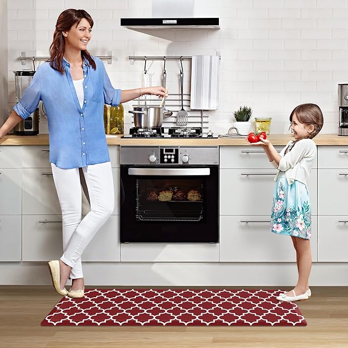 WISELIFE Anti Fatigue Floor Mat - 4/5 Inch Thick Kitchen Mat Non Slip Waterproof Heavy Duty Ergonomic Comfort Mat Durable for Home, Office, Sink, Laundry,(22" x 54", Red)