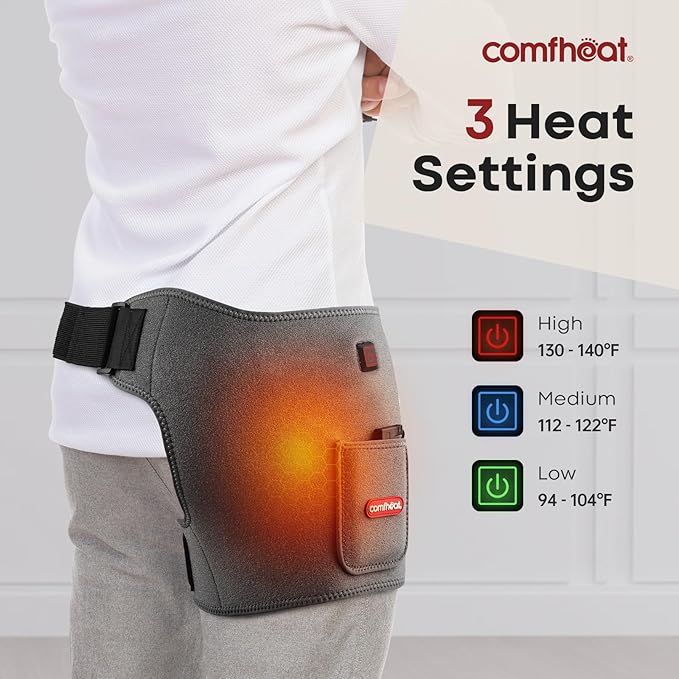 Cordless Hip Heating Pad for Hip & Sciatica Pain Relief 5000mAh Battery Powered Heated Hip Brace for Women, Men Recovery Electric Hip Heat Pad Wrap, Up to 52" Waist Size