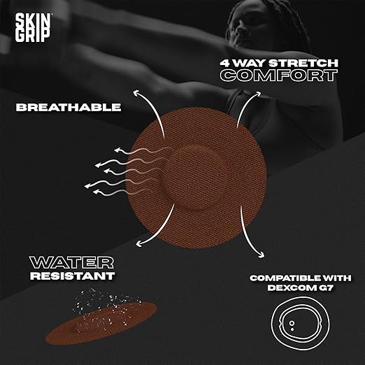 Skin Grip Adhesive Patches Compatible with Dexcom G7 & Stelo CGM – Waterproof & Sweatproof Cover for Continuous Glucose Monitor Sensor, Stays Secure for 10-15 Days – 20 Pack, Chocolate