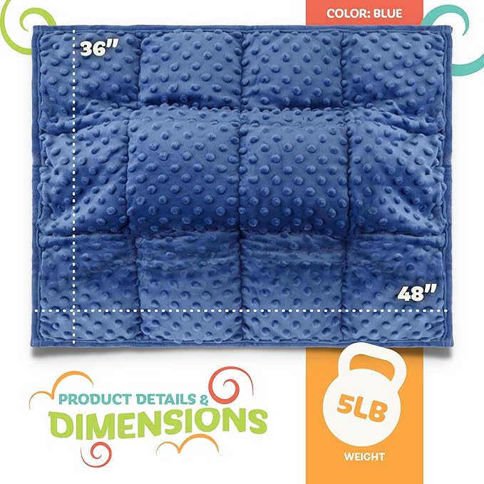 XL Weighted Blanket for Kids 5lb (Blue) 36x48 Inch, Plush Minky Kids Blanket with Travel Bag, Blanket for Ages 4 to 10