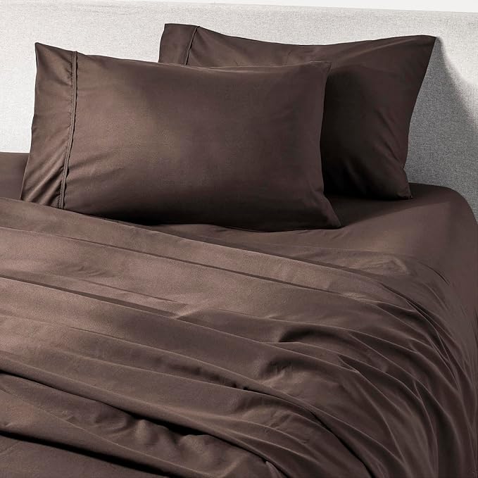 PeachSkinSheets Cooling Bed Sheets for Hot Sleepers - Ultra-Soft Breathable Luxury Microfiber Sheet Set, Moisture-Wicking, Deep Pocket, Oeko-TEX® (King Size, Chocolate)