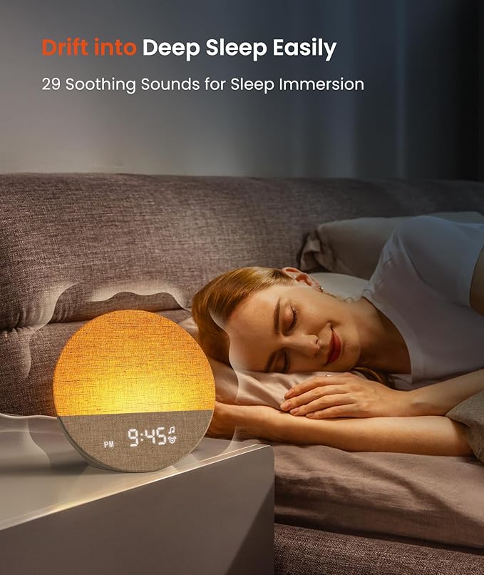 Dreamegg Sunrise 1 - Sunrise Alarm Clock, Sound Machine for Sleep, Customizable Sleep Routines, Dimmable Night Light, 29 Soothing Sounds, White Noise Machine, Wake Up Light for Bedrooms, Adults(Khaki)