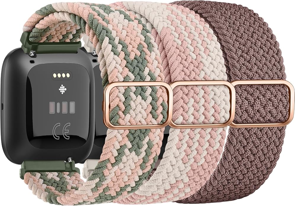 Tobfit Elastic Bands Compatible with Fitbit Versa 2 Watch Bands Women Men, Soft Adjustable Stretchy Loop Nylon Stylish Replacement Wristbands for Fitbit Versa 2 / Versa/Lite/SE (3 Pack)