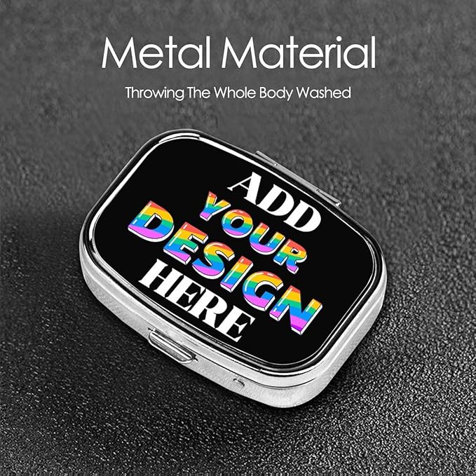 Custom Pill Box, Medicine Pill Organizer Case Container Travel Pill Holder Vitamin for Purse Med Wallet Portable Mini Pastillero Square, Black, Personalized Gifts