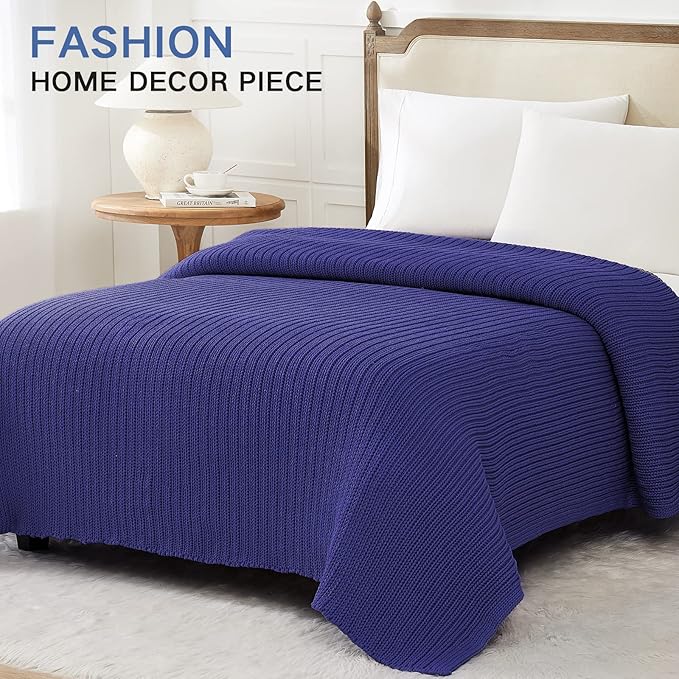 Guohaoi Knitted Weighted Blanket for Adults (Blue 48"x72" 12lbs) No Beads Cooling Throw Blanket for Hot Sleepers, Home Decor Breathable Chunky Knit Heavy Blanket Use on Full Size Bed