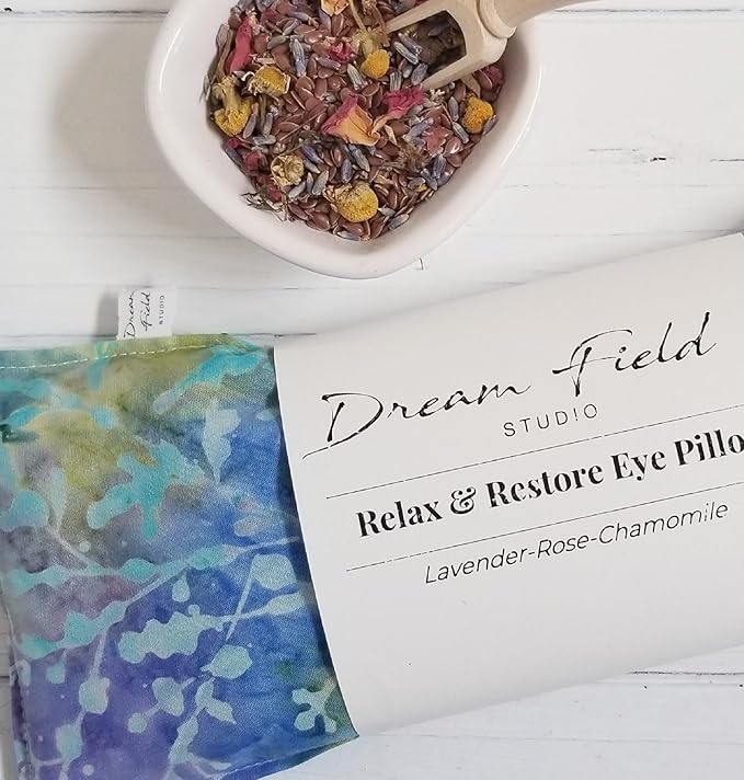 Handmade Organic Lavender Eye Pillow for Relaxation – Sleep Aromatherapy, Flaxseed Eye Mask – Batik Cotton Pillow - Pastel Batik Undersea