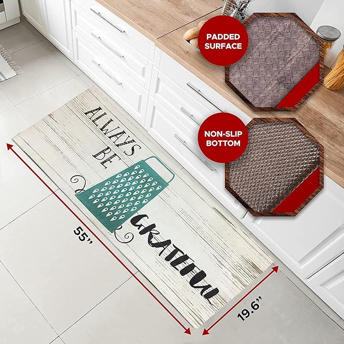 J&V TEXTILES Kitchen Mat Cushioned Anti Fatigue Floor Mat,19.6"x55", Thick Non Slip Waterproof Kitchen Rugs and Mats, Standing Mat for Kitchen,Floor,Home,Office,Desk,Sink,Laundry (Always Be Grateful)