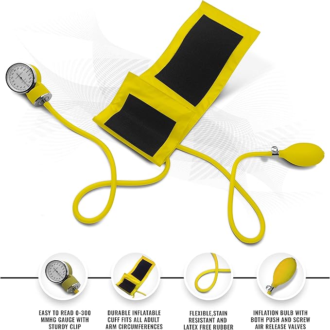 ASA TECHMED Nurse EMT Starter Pack Stethoscope, Blood Pressure Monitor and Trauma 7.5" EMT Shear Ideal Gift for Nurses, Medical Students, Firefighters, Police and Personal Use (Yellow)