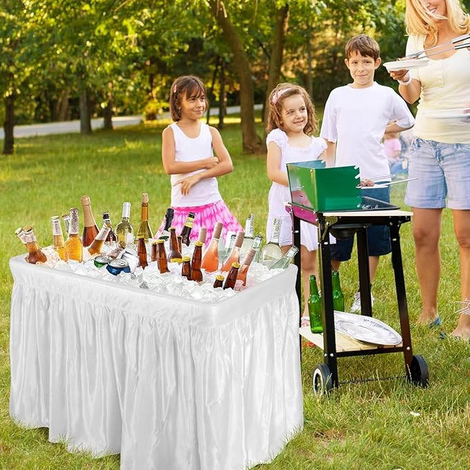 Giantex Folding Ice Table with Drain, 4 ft Portable Cooler with Removable Skirt, No Assembly, Fill and Chill Table for Food Drink Beverage, Foldable Party Ice Bin for Camping BBQ Outdoor, White