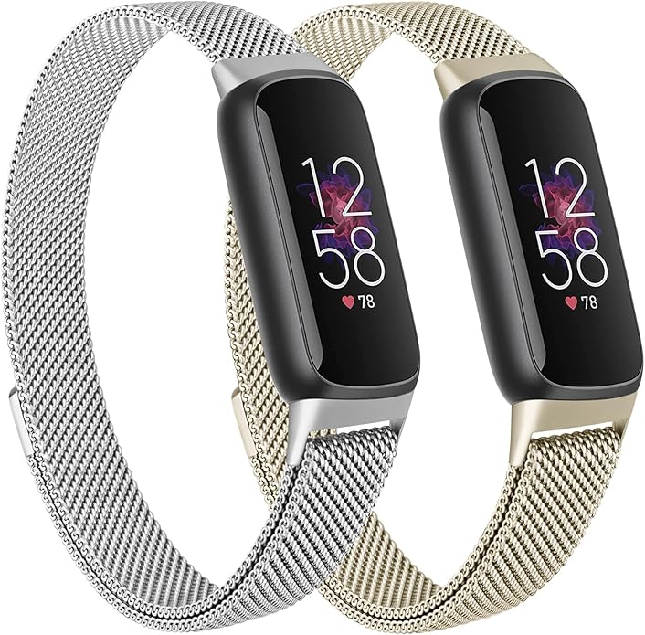 Oumida Mesh Metal Band Compatible with Fitbit Luxe Band, Stainless Steel Adjustable Loop Strap Women Men Replacement Bands for Luxe Health &-Fitness-Tracker
