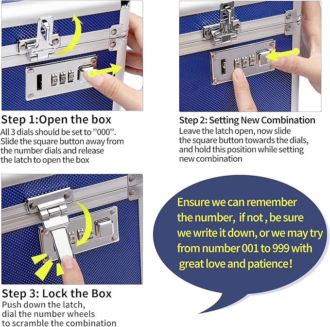 Lockable Medication Box with Portable Storage Case, 12.2''x 7.2''x 7.6'', Childproof Medicine Organizer with Combination Lock, Locking Box for Money, Documents & Meds (Blue/Medium)