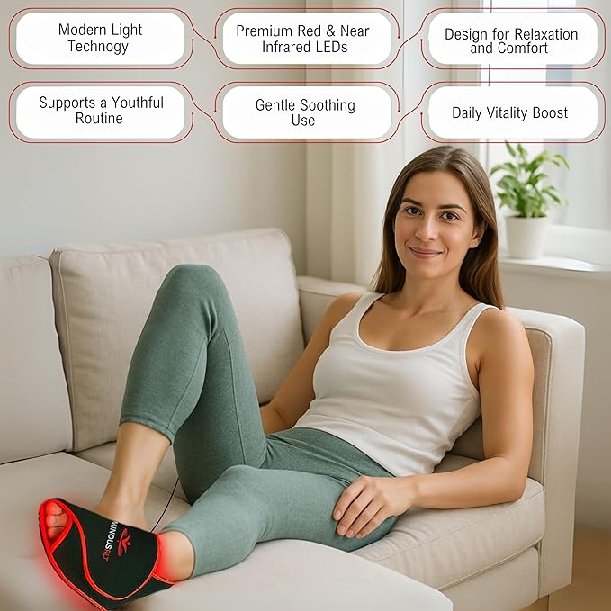 Red Light Therapy Foot Wrap – Infrared Device for Feet & Ankles Adjustable LED Light Wrap with Red & Near-Infrared LEDs (660nm & 850nm), 132 LEDs, Auto Shut-Off