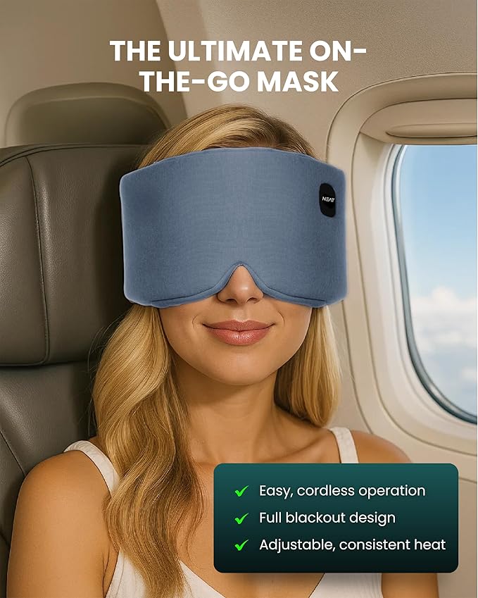 Heated Eye Mask - Cordless Eye Mask for Dry & Tired Eyes - 4 Adjustable Temperature Settings - Rechargeable and Light Blocking, Washable Cover for Cleaning (Ocean Stone)