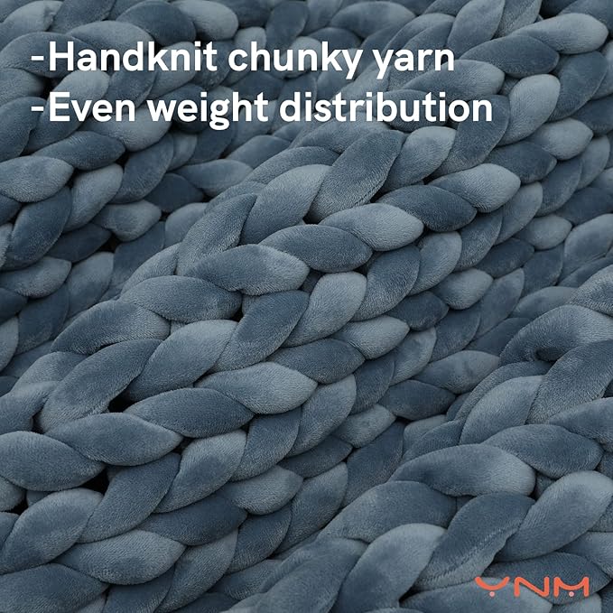YnM Velvet Weighted Blanket, Handmade Chunky Knitted Design, Soft and Cozy, Temperature Regulating and Breathable, Machine Washable Throw for Sleep or Home Decor (Blue, 60x80 Inch, 20lbs)