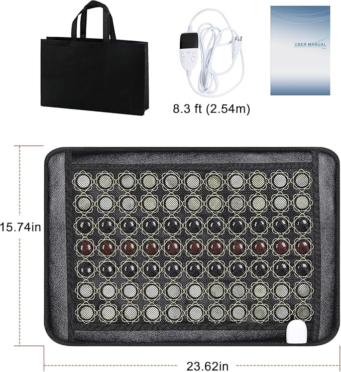 Jade Heating Pad, Infrared Heating Pad, Far Infrared Heating Pads with Travel Bag and Chair Strap, Smart Controller with Memory Function, Auto Shut Off, 23.5 x 16 inches