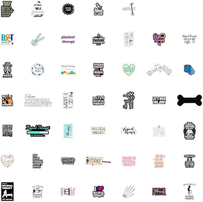 BulbaCraft Physical Therapy Stickers for Water Bottle and Laptop - Physical Therapy Party Supplies & Decorations, Waterproof Vinyl Decals, Medical and Rehab Stickers, Gifts for Women & Men