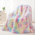 Wemore Shaggy Long Fur Faux Fur Weighted Blanket,Cozy and Fluffy Plush Sherpa Long Hair Blanket for Adult 15lbs,Fluffy Fuzzy Sherpa Reverse Heavy Blanket for Bed,Couch, Rinbow 60 x 80 Inches