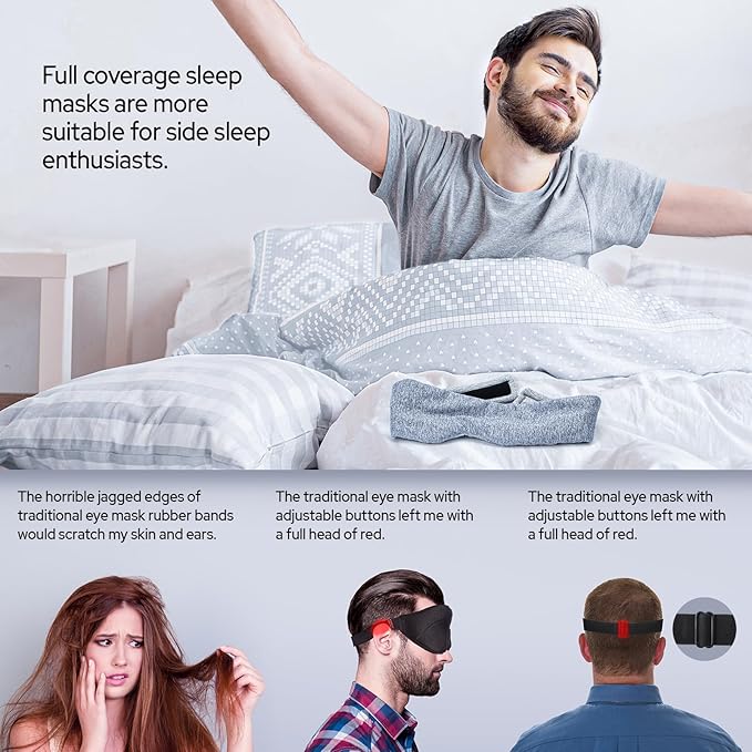 Cotton Sleep Eye Mask for Men Women, 100% Blocking Light Sleeping Mask for Side Sleeper, Soft Zero Pressure Cooling Blackout Eye Masks for Sleep, Eye Covers for Sleeping fits All Heads Adjustable