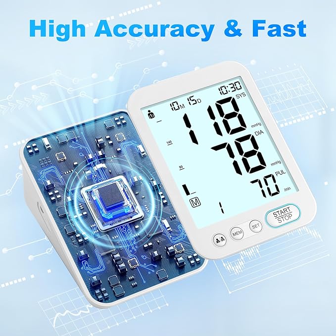 Blood Pressure Monitor Upper Arm BP Machine for Home Use Accurate Large Adjustable 8.7"-16.5" Cuff LCD Backlit Display with Carrying Bag, White